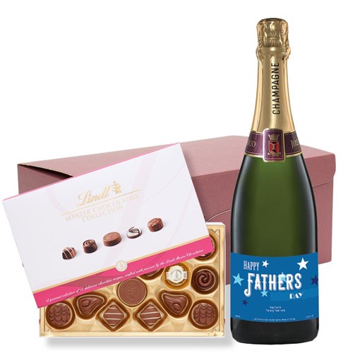 Personalised Champagne - Fathers Day Label and Lindt Master Chocolatier Hamper – Premium Gift
